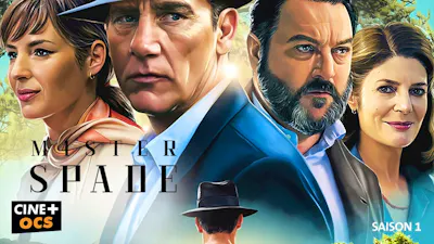 Porträts der Besetzung von Mister Spade mit Mann mit Schlapphut im Vordergrund.