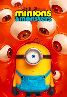 Ein einäugiger Minion blickt besorgt aus einer orangefarbenen Masse voller Augäpfel.