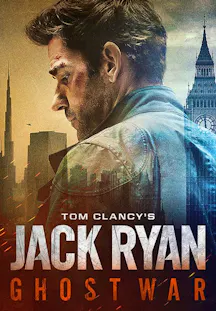 Jack Ryan im Profil vor Silhouetten von Big Ben und Wolkenkratzern.