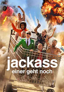 Jackass-Crew jubelt in riesigem Einkaufswagen vor feurigen Explosionen.