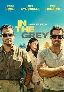 Henry Cavill, Jake Gyllenhaal und Eiza González vor tropischer Kulisse.
