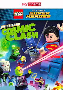 Filmplakat mit LEGO Figuren von Superman, Batman, Supergirl und weiteren DC Superhelden und Schurken.