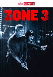 Filmplakat zu «Zone 3» mit einem Mann und einer Frau mit Waffen in einer düsteren, futuristischen Umgebung.