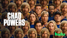 Serienmotiv zu «Chad Powers» mit mehreren Personen in blauen Sporttrikots und zahlreichen Wiederholungen desselben blonden Mannes im Hintergrund.