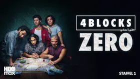 Serienmotiv zu «4 Blocks Zero» mit fünf Männern an einem Tisch, auf dem ein Stadtplan und Geld liegen.