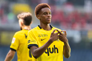 Alvyn Sanches (YB) jubelt ueber sein Tor zum 3-2 im Super League Spiel zwischen dem BSC Young Boys und dem FC Vaduz, am Sonntag, 23. August 2026 im Stadion Wankdorf in Bern. (KEYSTONE/Peter Klaunzer)
