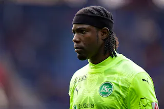 Torhueter Lawrence Ati Zigi (SG) bei dem Spiel der Fussball Super League zwischen dem FC Basel (FCB) und dem FC St.Gallen (FCSG)am Donnerstag, 14. Mai 2026 im St. Jakob-Park in Basel. (KEYSTONE/Claudio Thoma)