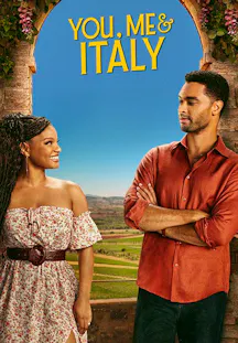 Filmplakat zu You, Me & Italy mit Halle Bailey und Regé-Jean Page vor den Hügeln der Toskana