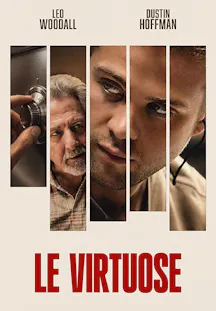 Nahaufnahmen der Gesichter von Leo Woodall und Dustin Hoffman sowie Hand an einem Tresorschloss auf dem Poster zu Le Virtuose