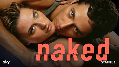 Mann und Frau liegen nah beieinander und blicken intensiv in die Kamera auf Plakat zu Naked