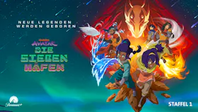 Poster zu Avatar Die Sieben Häfen Staffel 1 mit Elementarbändigern auf Paramount+