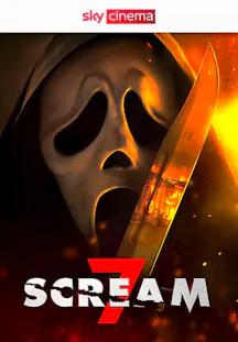 Ghostface-Maske mit Messer und brennendem Haus im Filmplakat zu Scream 7