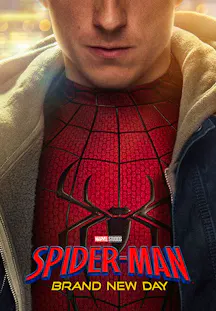 Tom Holland im Spider-Man-Anzug unter einer geöffneten Jacke auf dem Poster zu Spider-Man Brand New Day